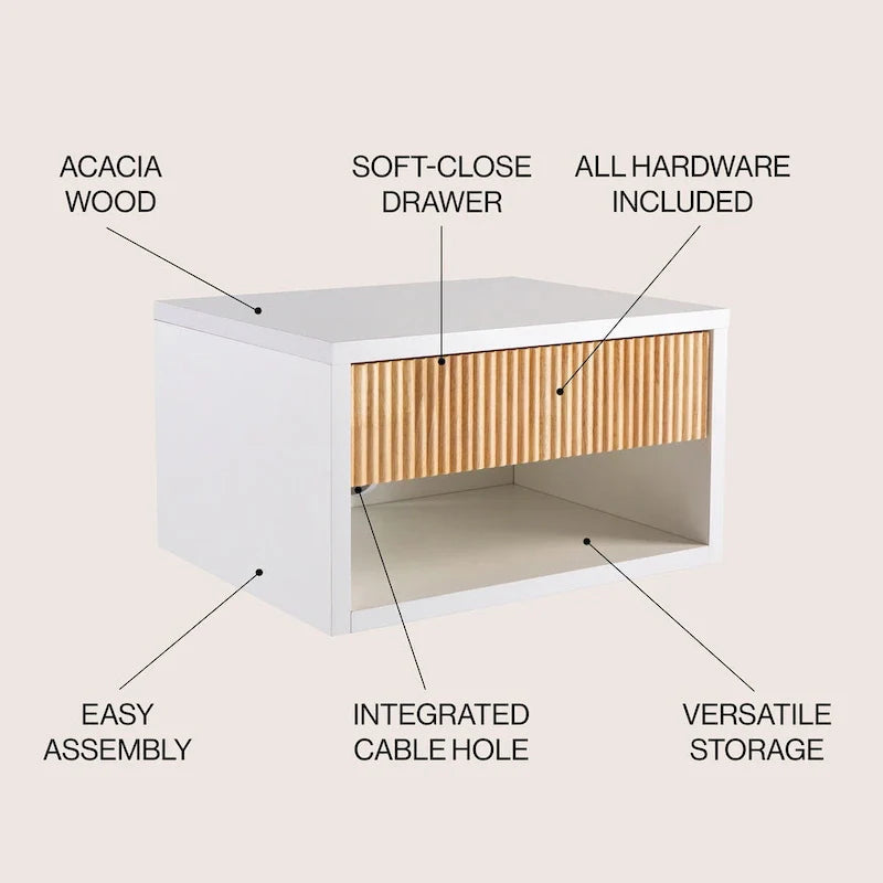 Table de chevet flottante Ettore 15.71 Classic Contemporary avec tiroir à tambour à fermeture douce et trou pour câble, par JONATHAN Y