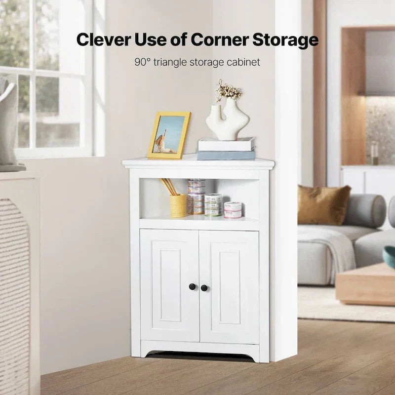 Armoire d'angle 32 po avec 2 portes et étagères réglables pour rangement à la maison - 25,4 x 12,8 x 33,3 po
