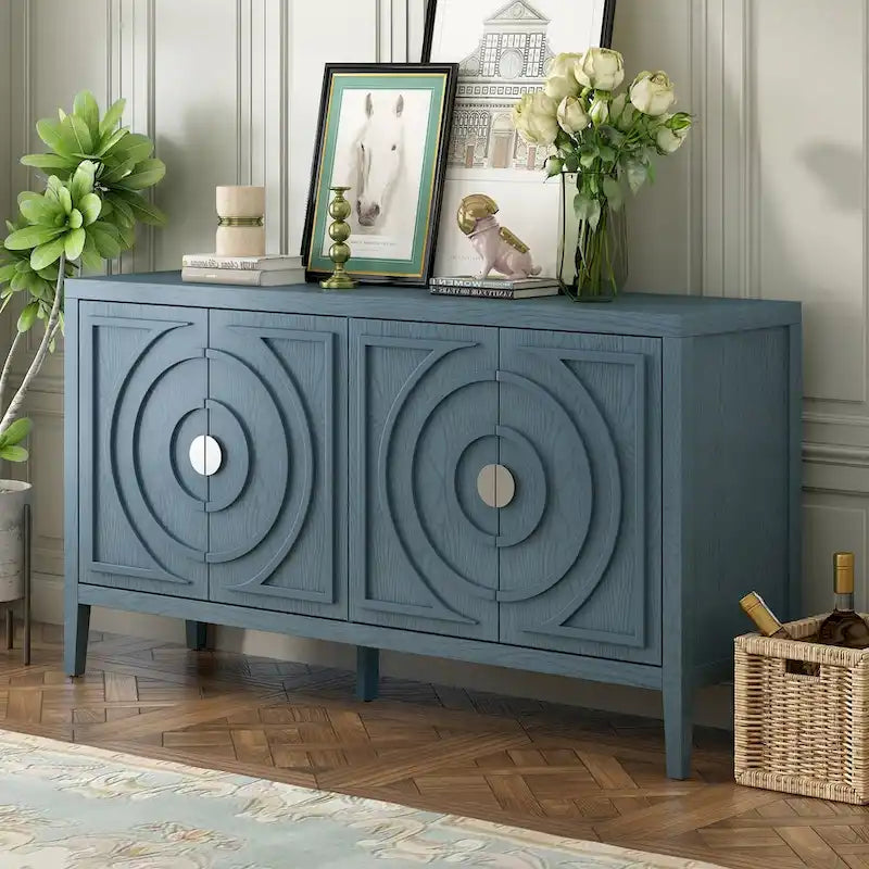 Buffet rétro à porte avec design de rainure circulaire - N/A