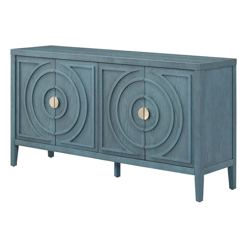 Buffet rétro avec portes et motifs à rainures circulaires - N/A