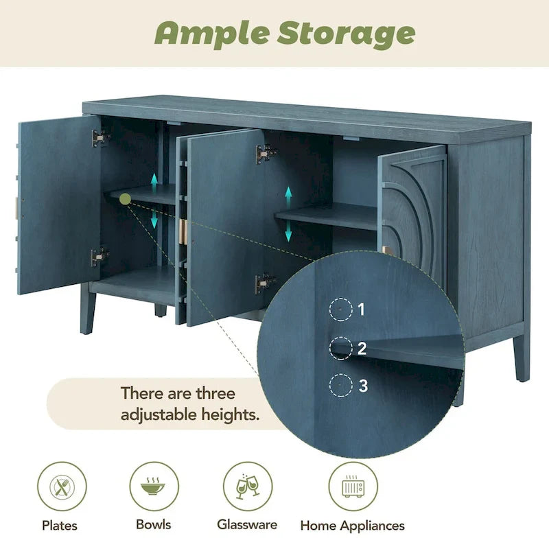 Buffet rétro à porte avec design de rainure circulaire - N/A