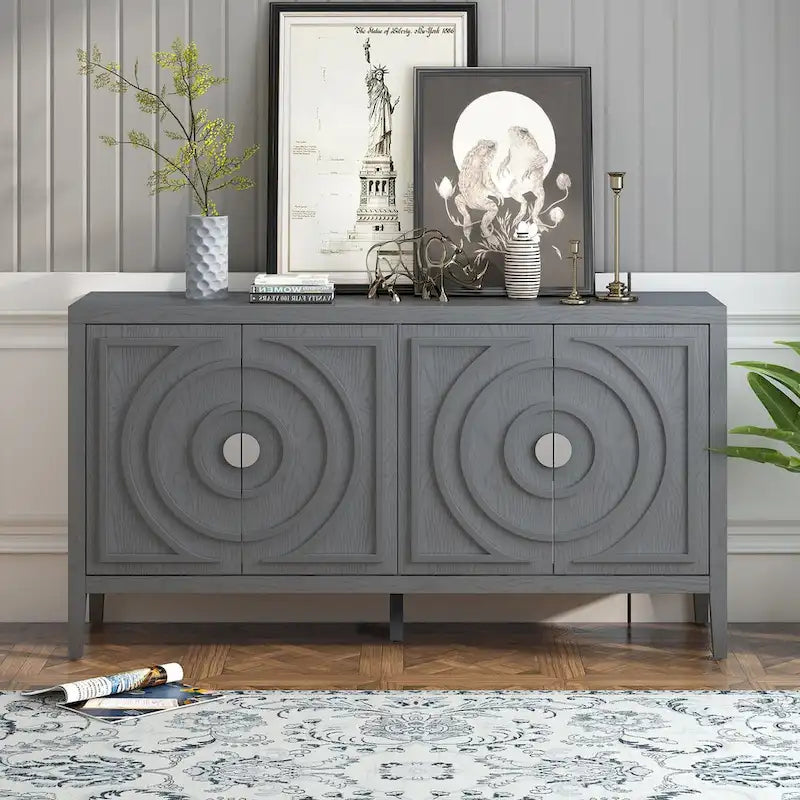 Buffet rétro à porte avec design de rainure circulaire - N/A