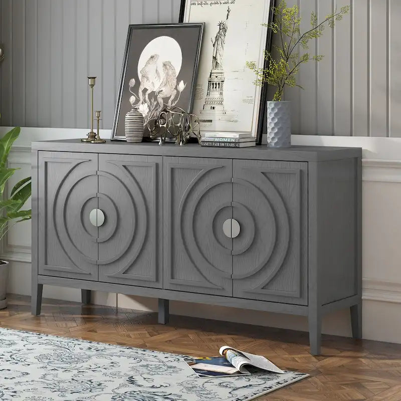 Buffet rétro à porte avec design de rainure circulaire - N/A