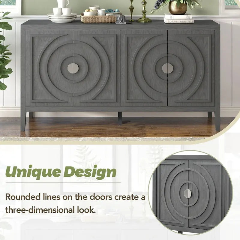 Buffet rétro à porte avec design de rainure circulaire - N/A