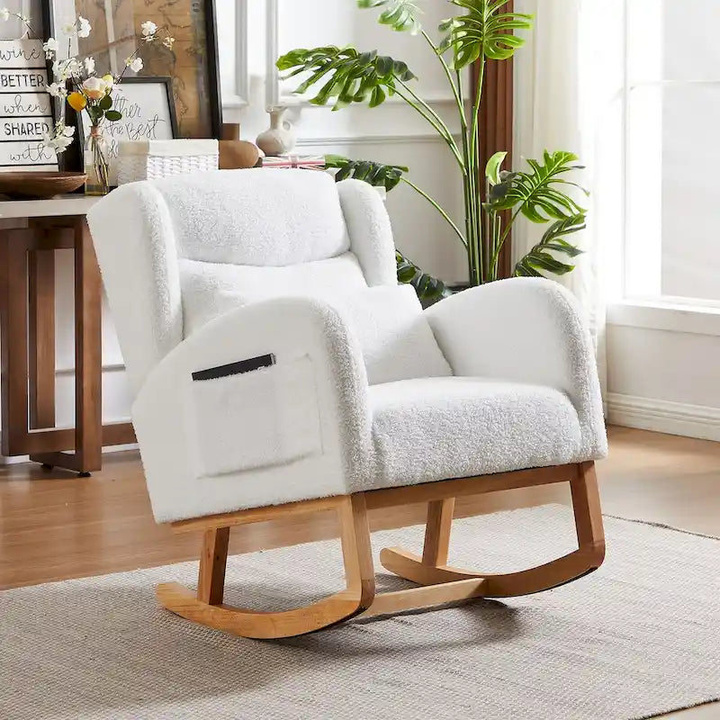 Fauteuil à bascule d'appoint moderne à dossier haut pour salon, deux poches latérales