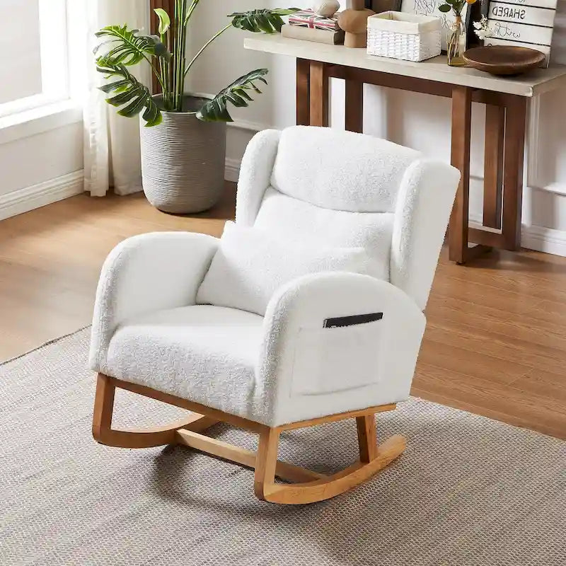 Fauteuil à bascule d'appoint moderne à dossier haut pour salon, deux poches latérales