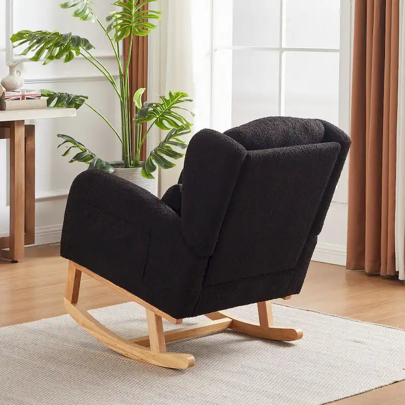 Fauteuil à bascule d'appoint moderne à dossier haut pour salon, deux poches latérales