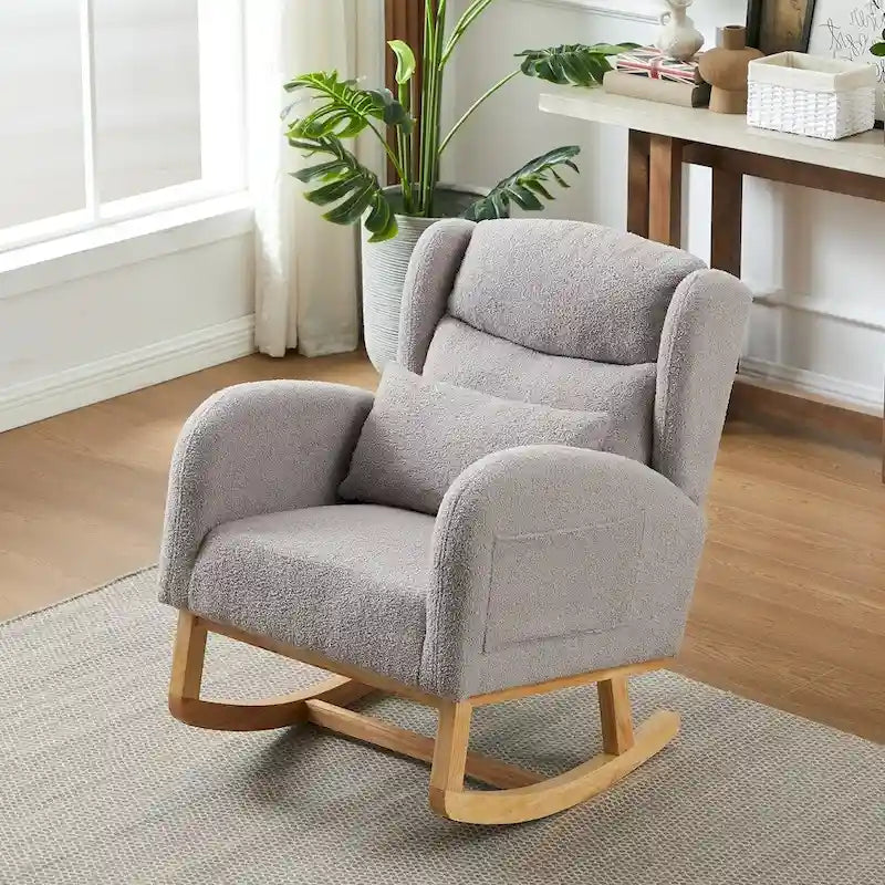 Fauteuil à bascule d'appoint moderne à dossier haut pour salon, deux poches latérales