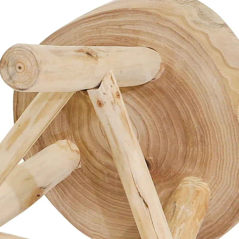 Tabouret en bois 16 H avec dessus rond à bord vif et repose-pieds triangulaire, finition naturelle, parfait pour l'appoint