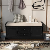 Banc à chaussures de rangement avec 2 tiroirs, 2 armoires et coussin amovible