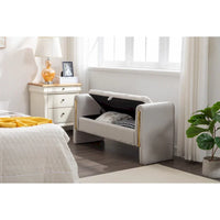 Banc de rangement en velours pour chambre avec liseré métallique doré pour salon, chambre, intérieur