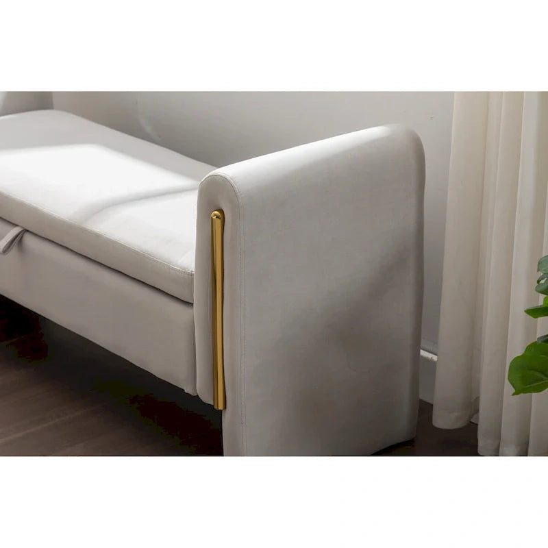 Banc de rangement en velours pour chambre avec liseré métallique doré pour salon, chambre, intérieur