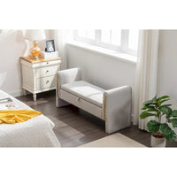 Banc de rangement en velours pour chambre avec liseré métallique doré pour salon, chambre, intérieur