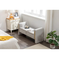 Banc de rangement en velours pour chambre avec liseré métallique doré pour salon, chambre, intérieur