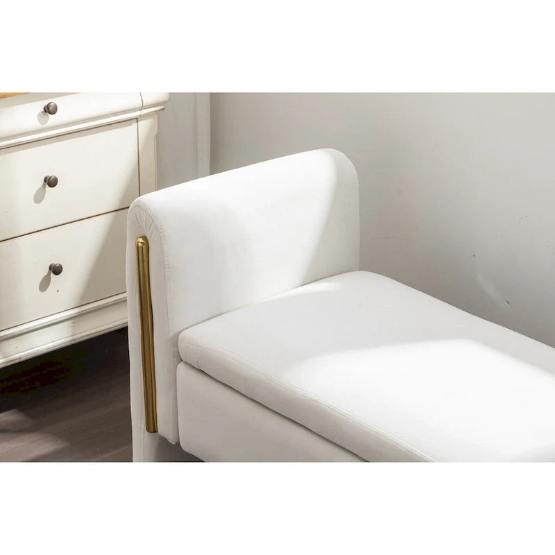 Banc de rangement en velours pour chambre avec liseré métallique doré pour salon, chambre, intérieur