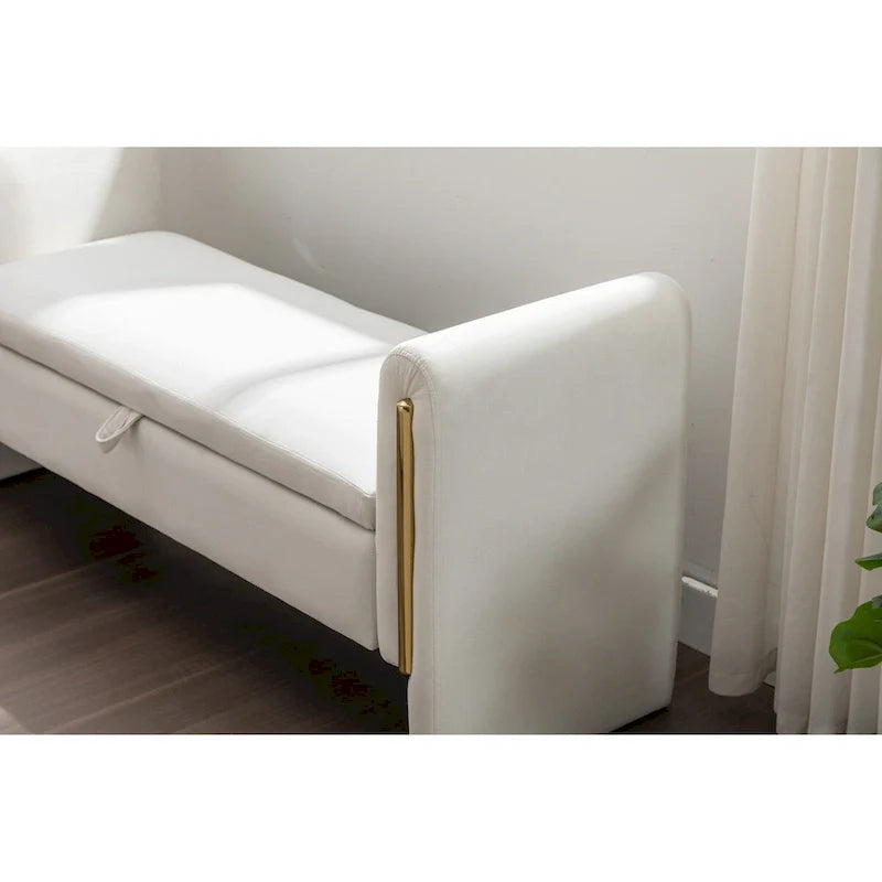 Banc de rangement en velours pour chambre avec liseré métallique doré pour salon, chambre, intérieur