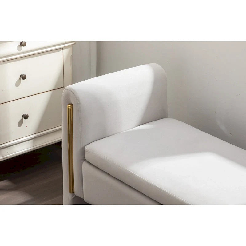 Banc de rangement en velours pour chambre avec liseré métallique doré pour salon, chambre, intérieur