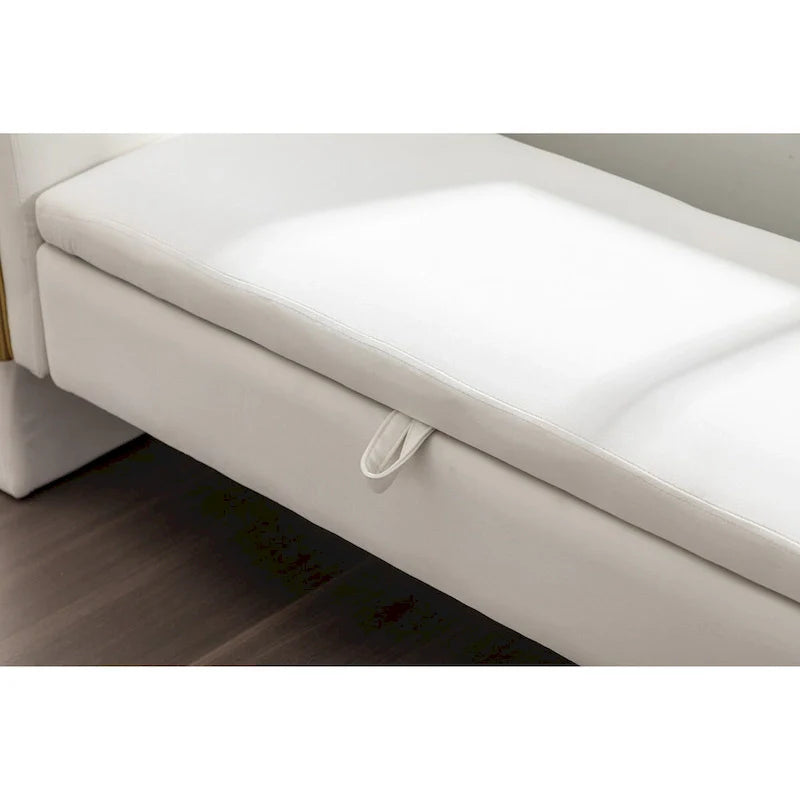 Banc de rangement en velours pour chambre avec liseré métallique doré pour salon, chambre, intérieur