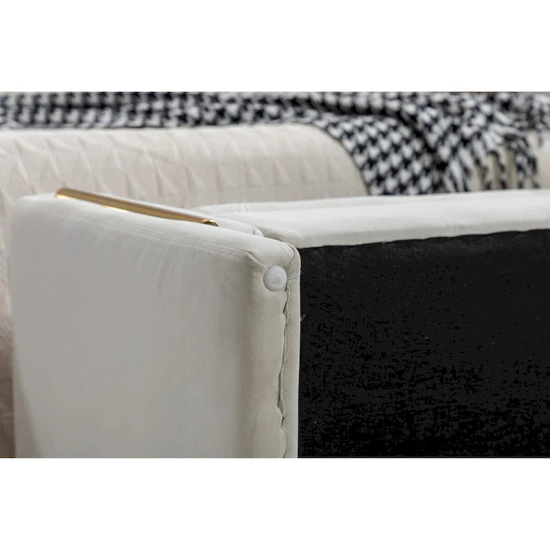 Banc de rangement en velours pour chambre avec liseré métallique doré pour salon, chambre, intérieur