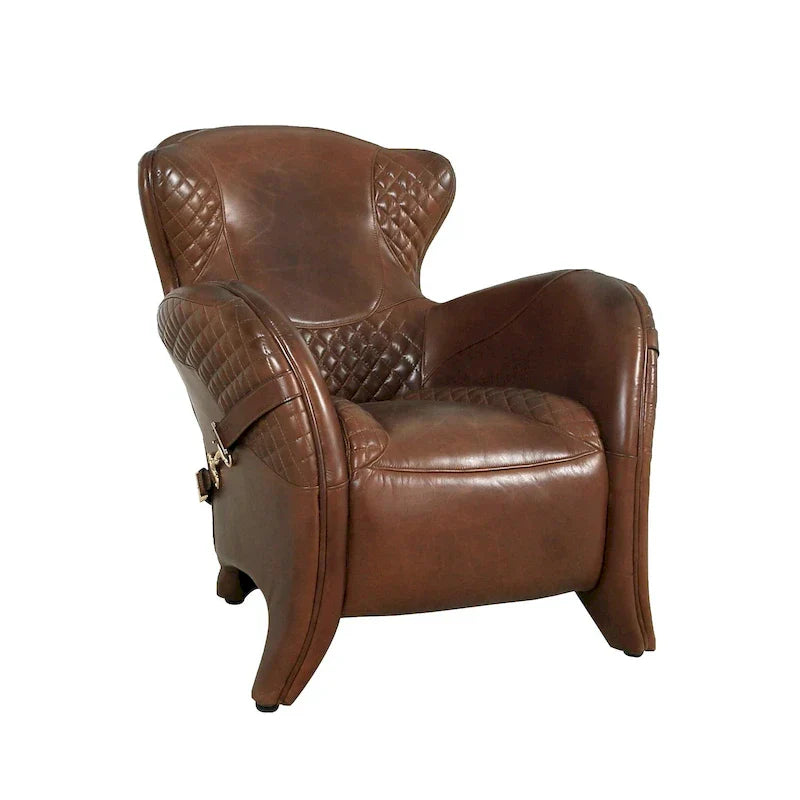 Fauteuil à oreilles en cuir pleine fleur Aspen Pasargad Home, Marron - L81xP88xH85