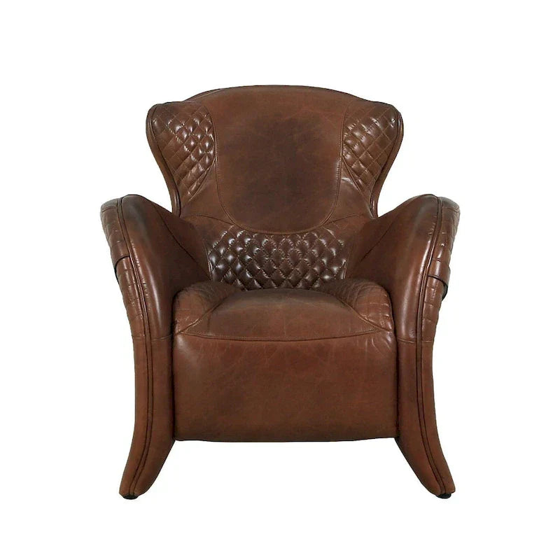 Pasargad Home Aspen - Fauteuil à oreilles en cuir pleine fleur, marron - W31xD34.5xH33.5