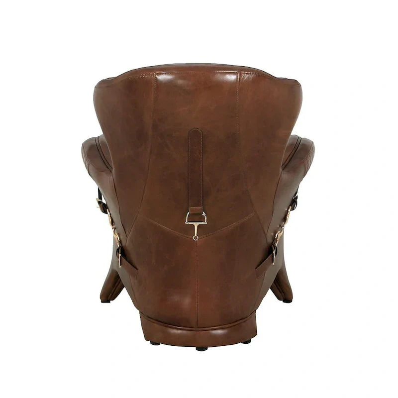 Pasargad Home Aspen - Fauteuil à oreilles en cuir pleine fleur, marron - W31xD34.5xH33.5