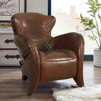 Pasargad Home Aspen - Fauteuil à oreilles en cuir pleine fleur, marron - W31xD34.5xH33.5