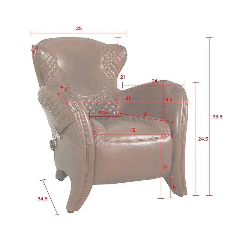 Pasargad Home Aspen - Fauteuil à oreilles en cuir pleine fleur, marron - W31xD34.5xH33.5