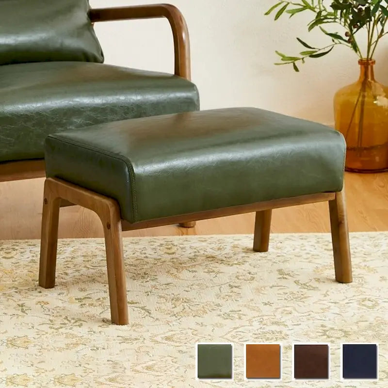 Tabouret d'appoint en similicuir Glitzhome 24,5W avec pieds en hévéa noyer