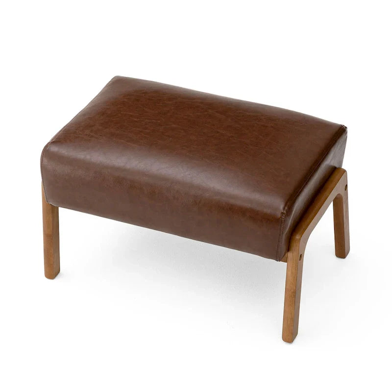 Tabouret d'appoint en similicuir Glitzhome 24,5W avec pieds en hévéa noyer