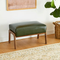 Tabouret d'appoint en similicuir Glitzhome 24,5W avec pieds en hévéa noyer