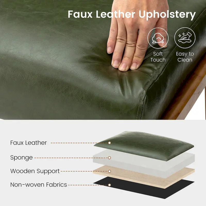 Tabouret d'appoint en similicuir Glitzhome 24,5W avec pieds en hévéa noyer