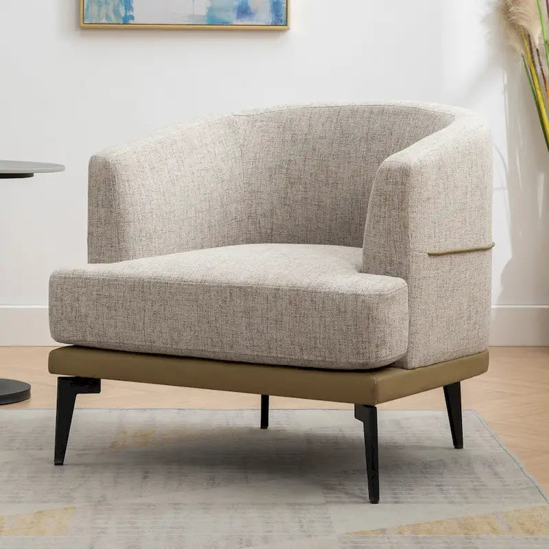 Fauteuil tonneau moderne en tissu bicolore