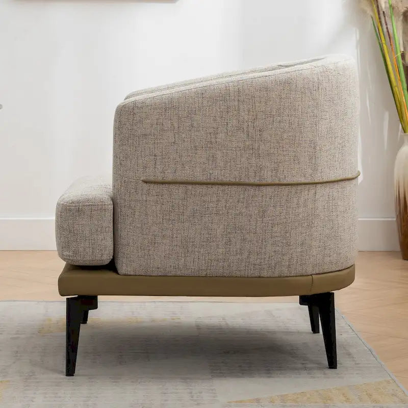 Fauteuil tonneau moderne en tissu bicolore