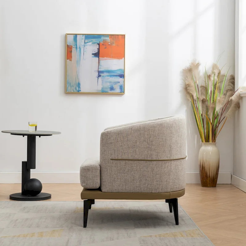 Fauteuil tonneau moderne en tissu bicolore