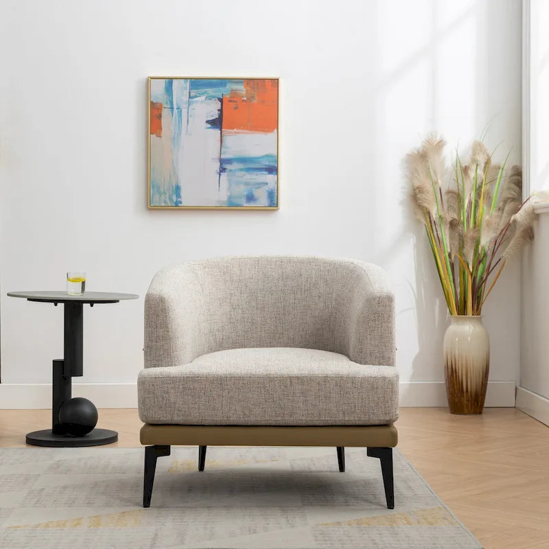 Fauteuil tonneau moderne en tissu bicolore