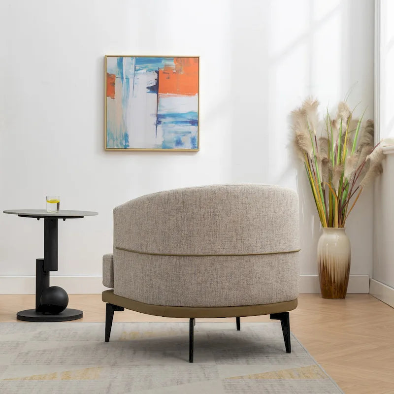 Fauteuil tonneau moderne en tissu bicolore