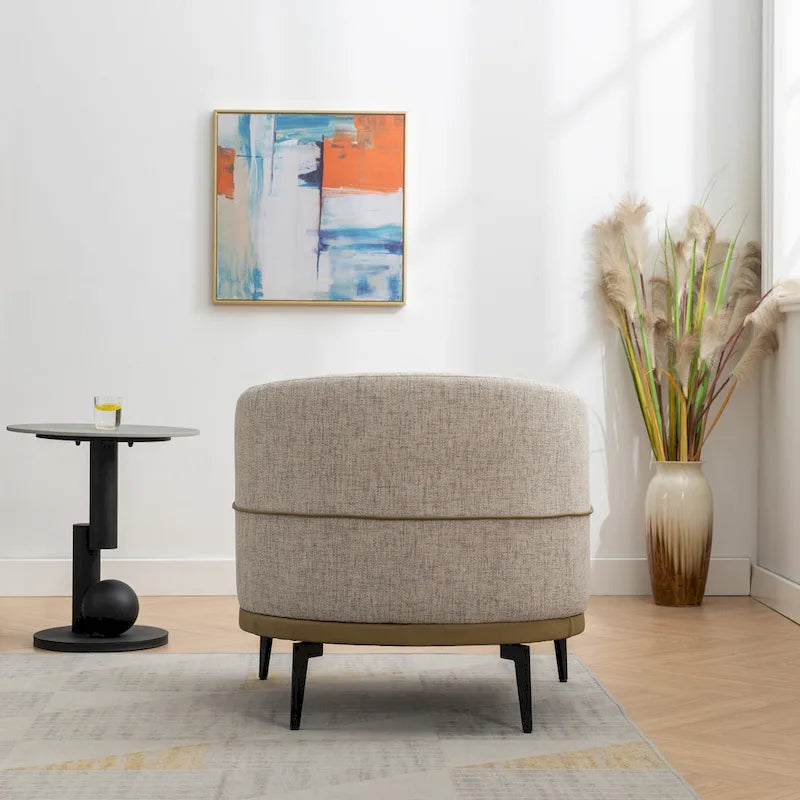 Fauteuil tonneau moderne en tissu bicolore
