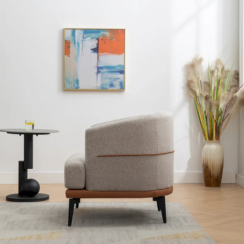 Fauteuil tonneau moderne en tissu bicolore