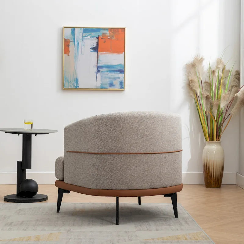 Fauteuil tonneau moderne en tissu bicolore