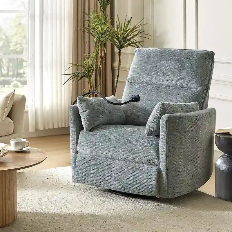 Fauteuil inclinable pivotant Barry Modern 38 Power Rocking Swivel Nursery Recliner avec ports USB lot de 2 par HULALA HOME