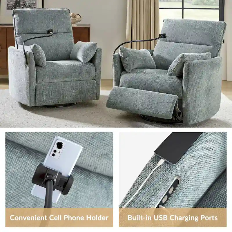 Fauteuil inclinable pivotant Barry Modern 38 Power Rocking Swivel Nursery Recliner avec ports USB lot de 2 par HULALA HOME