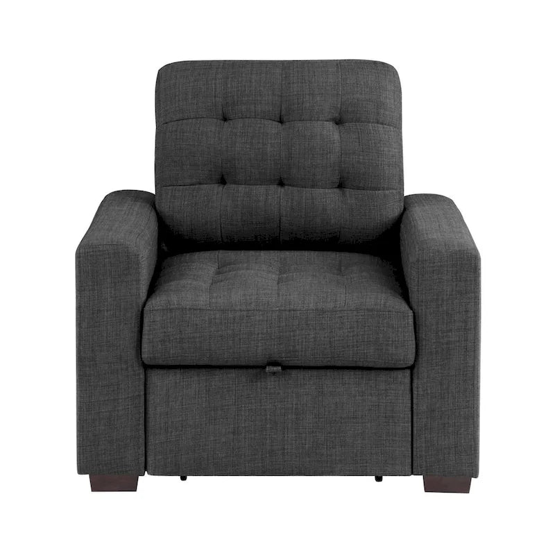 Fauteuil Cliff 37 pouces, Pouf Escamotable, Polyester Gris Foncé, Bois Espresso