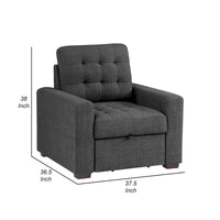 Fauteuil Cliff 37 pouces, Pouf Escamotable, Polyester Gris Foncé, Bois Espresso