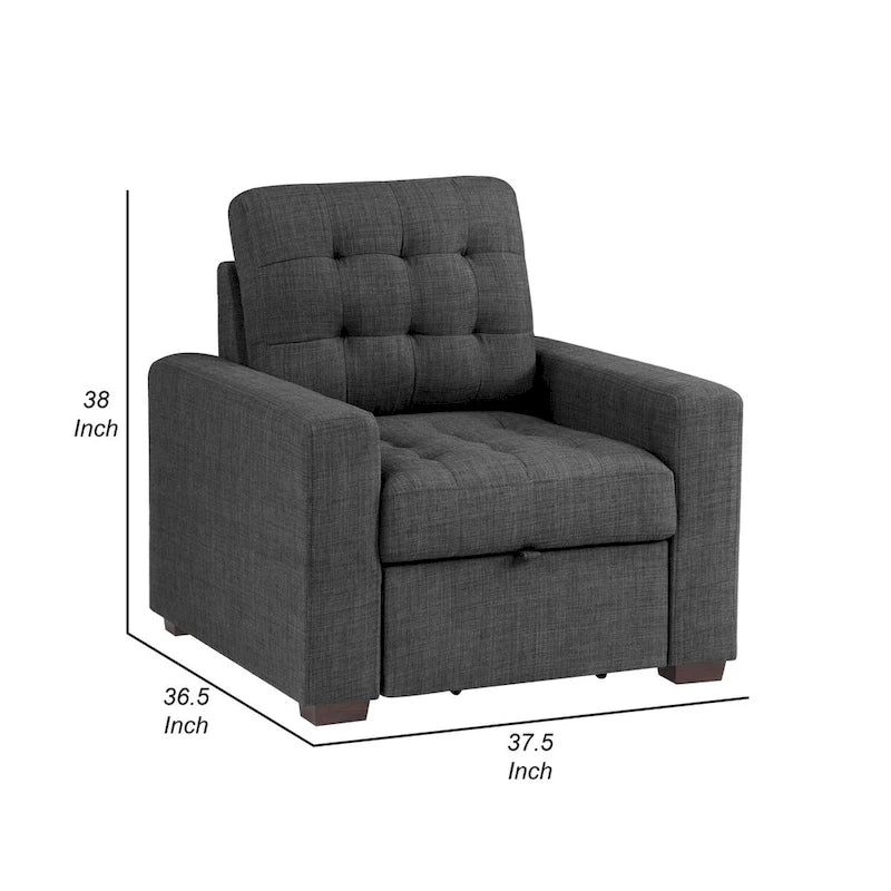 Fauteuil Cliff 37 pouces, Pouf Escamotable, Polyester Gris Foncé, Bois Espresso
