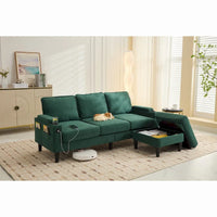 Canapé sectionnel 3 places en forme de L avec ottoman de rangement