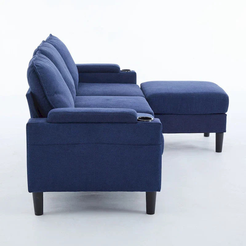 Canapé sectionnel 3 places en forme de L avec ottoman de rangement