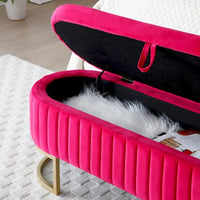 Banc de rangement pour chambre à coucher, banc capitonné ovale en velours pour bout de lit avec pieds en métal doré, banc ottoman de rangement 50