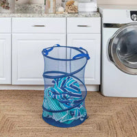 Panier à linge escamotable en maille, cadre en acier à ressort, doublure en maille pour circulation d'air, grande capacité, installation facile, rangement compact