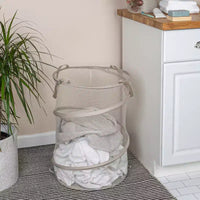 Panier à linge escamotable en maille, cadre en acier à ressort, doublure en maille pour circulation d'air, grande capacité, installation facile, rangement compact